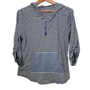 Siren Lily Women's Nautical Top Blouse Navy/White Stripe Hoodie Petites L/PL